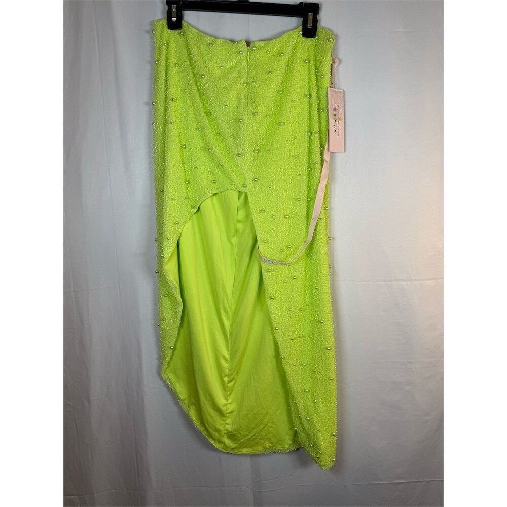 Oh Polly Skirt Womens Size 10 Lime Green Pearl Embellished Midi High - Picture 8 of 12